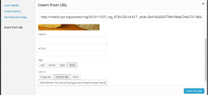 Inserting the image from a URL and then adding the source so that people can click through. Next step: caption.