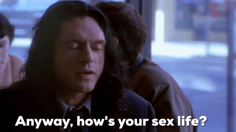 Gif: Johnny asks Mark, "Anyway, how's your sex life?"