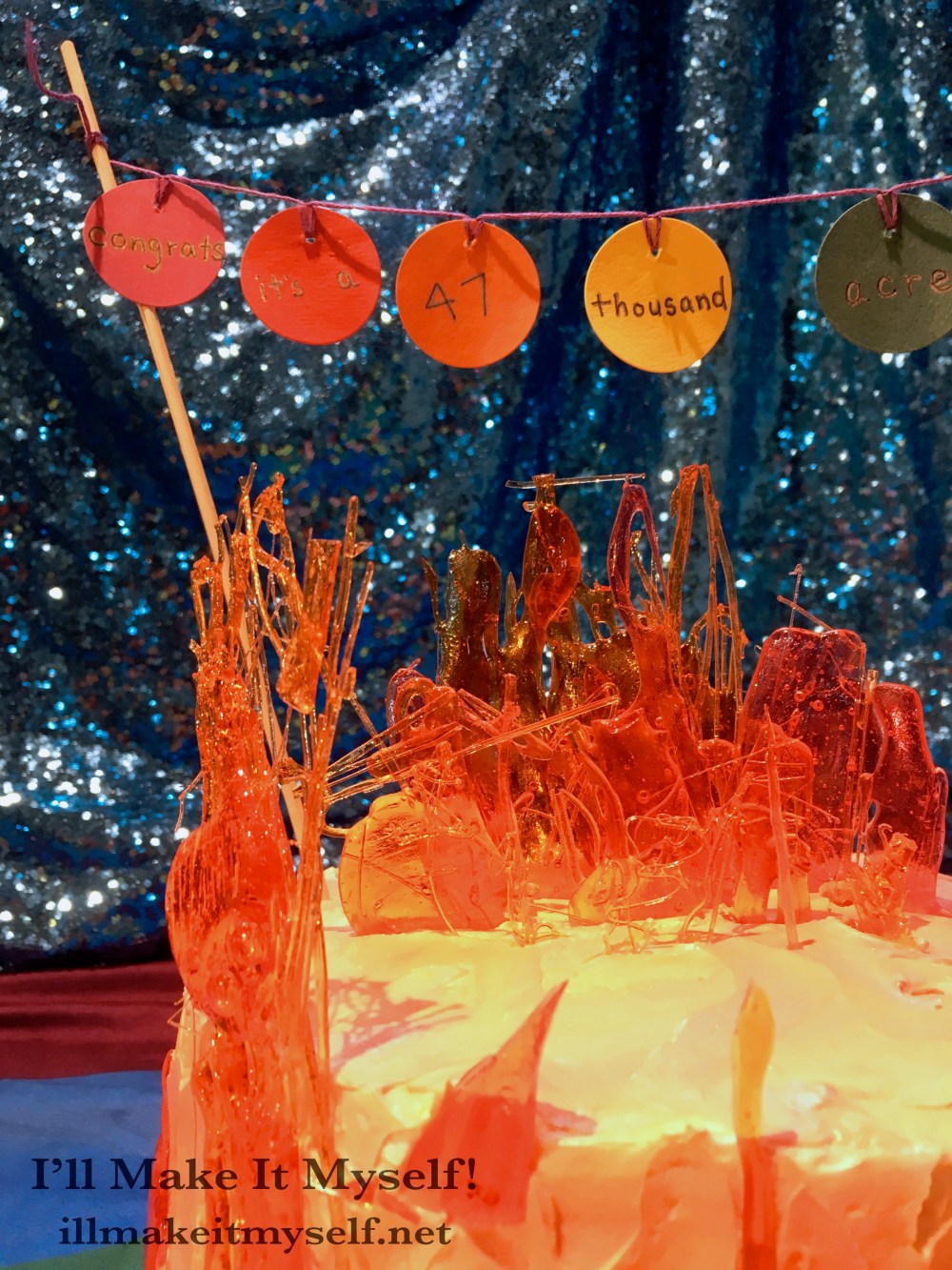 Close up of the candy work on the 47,000 Acre Wildfire Cake.