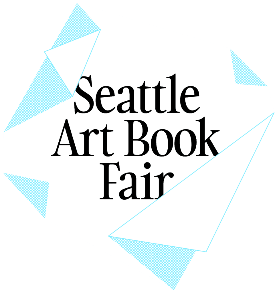 Seattle Art Book Fair logo: text inside a graphic that looks like a folded piece of paper.